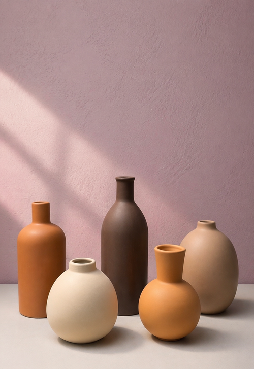 Earthen Echo set of 5 decorative vases styled together by Elunne
