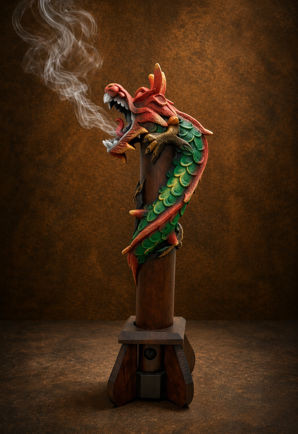 The Imperial Whisper green dragon incense holder by Elunne — front view