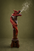 The Imperial Whisper red dragon incense holder by Elunne — front view