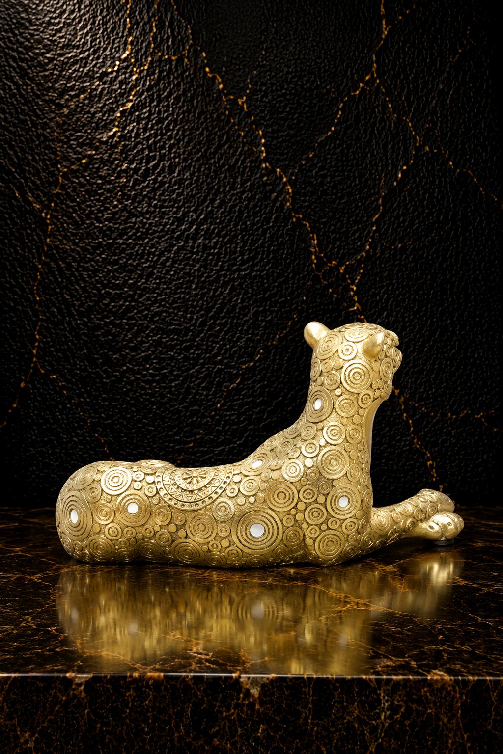 Elunne Majestic Trace gold panther sculpture — luxury home décor