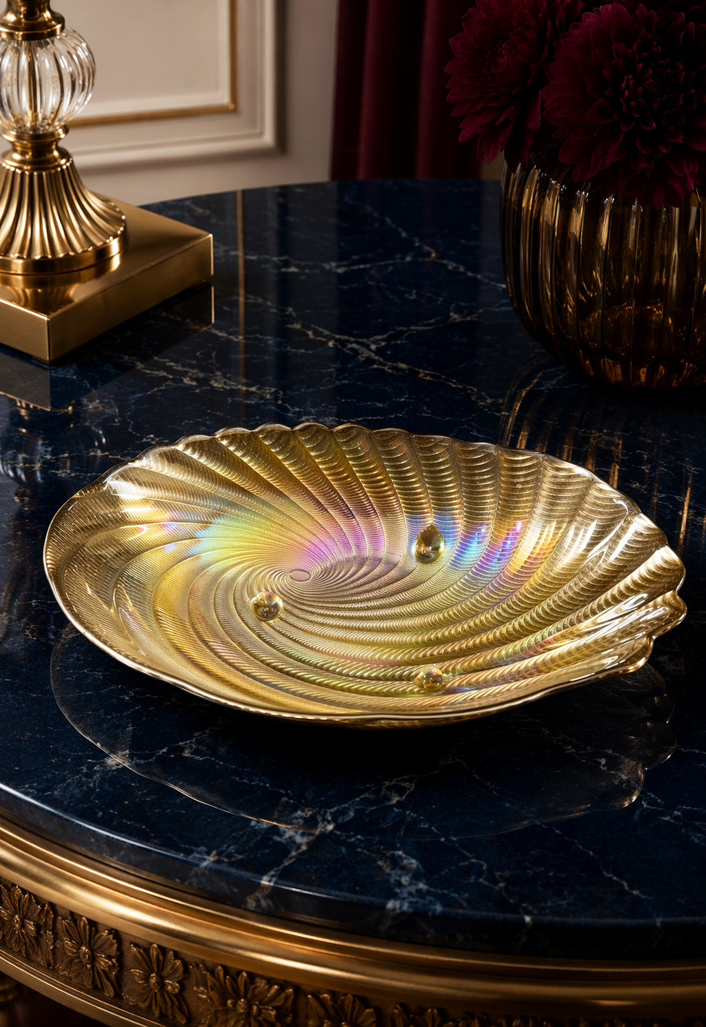 Eden Dusk shell-form gold iridescent decorative bowl by Elunne
