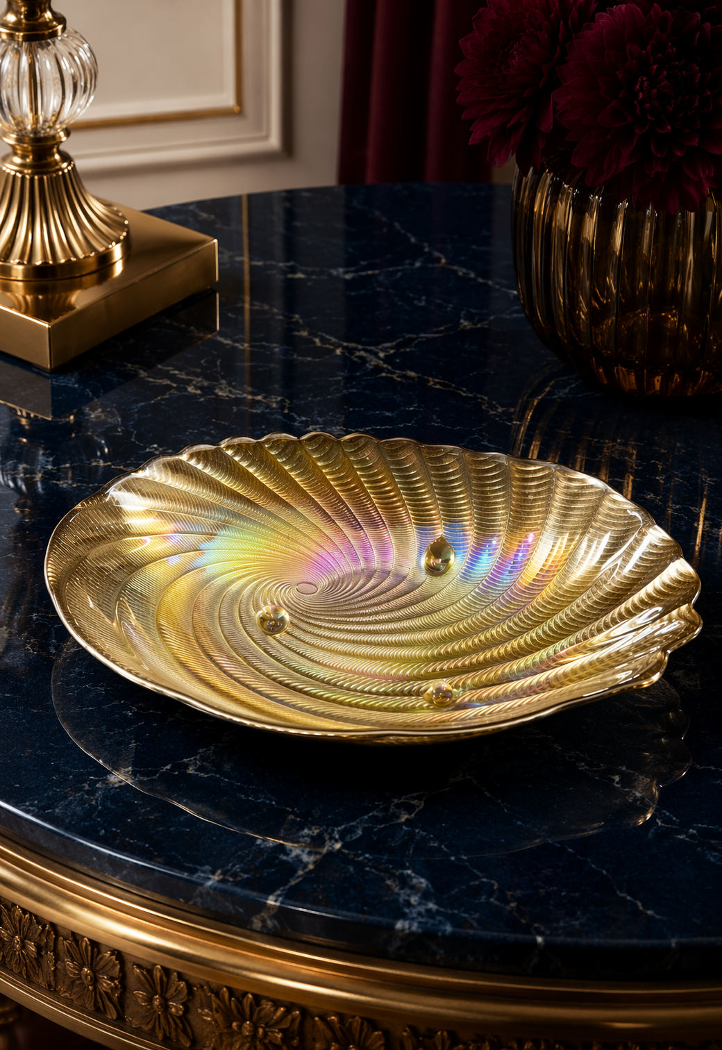 Eden Dusk shell-form gold iridescent decorative bowl by Elunne