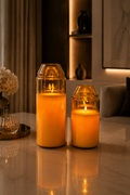 Amber Muse candles lit and placed in a beautiful ambience