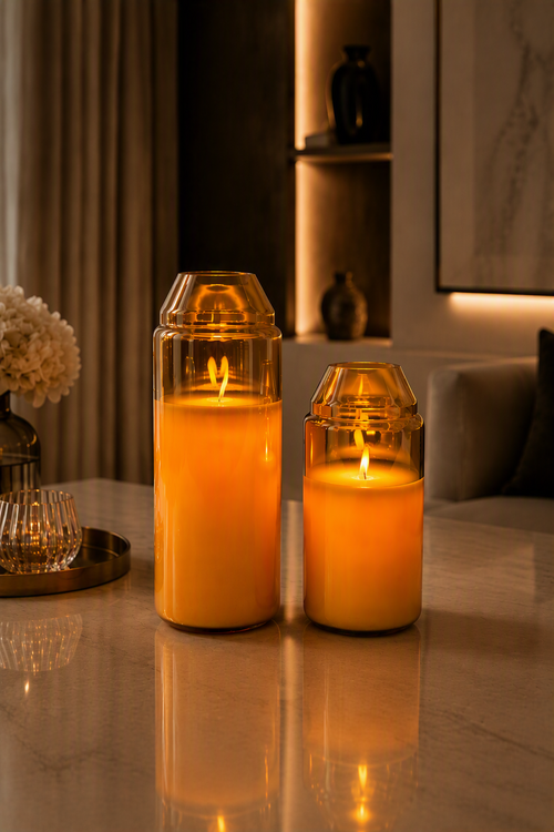 Amber Muse candles lit and placed in a beautiful ambience