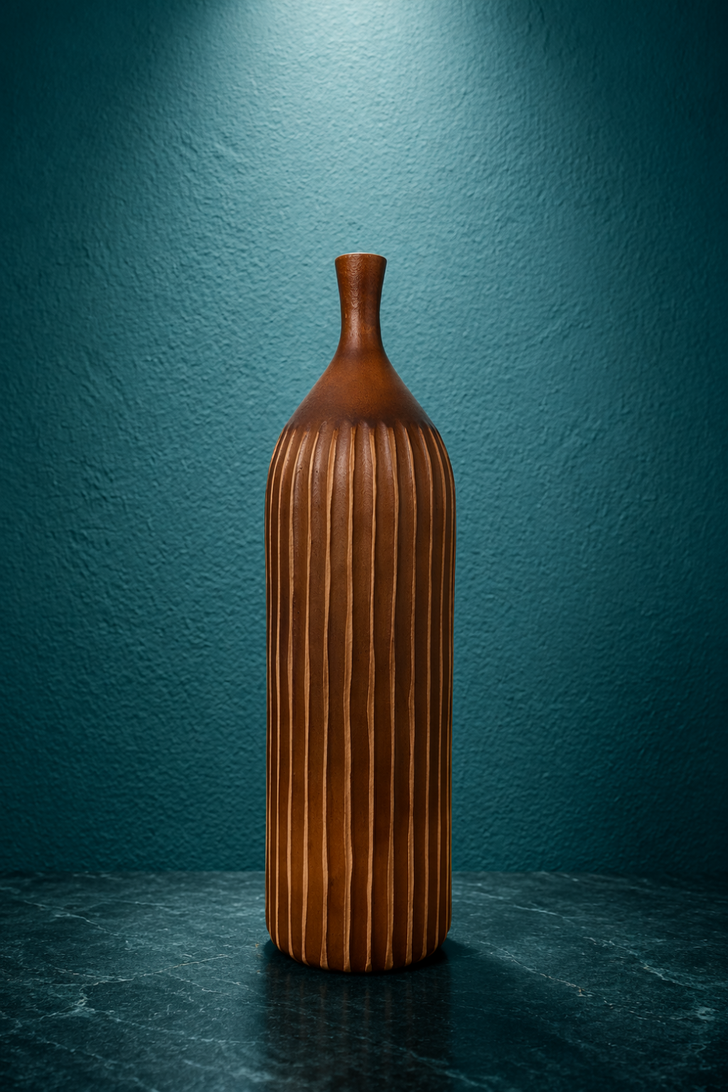 Noir Spire tall wooden decorative sculpture by Elunne — front view