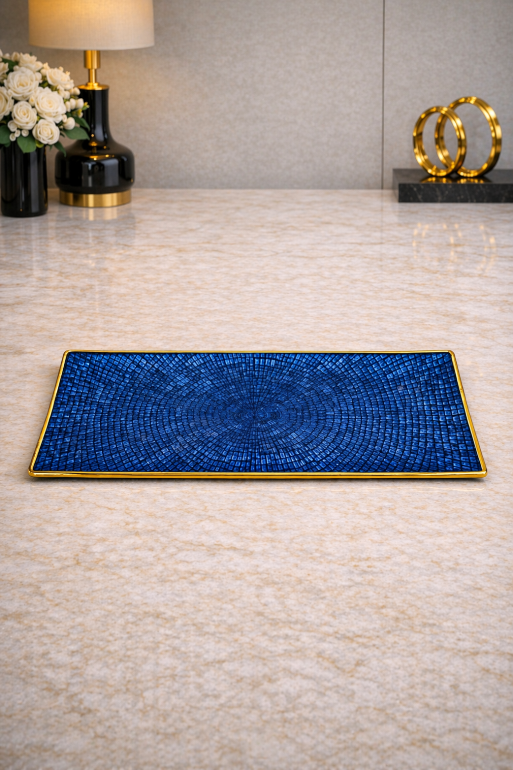 Midnight Ripple blue light-shifting luxury tray by Elunne