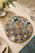 Ornate decorative trivet set of 2 with tile-inspired motifs by Elunne — top view
