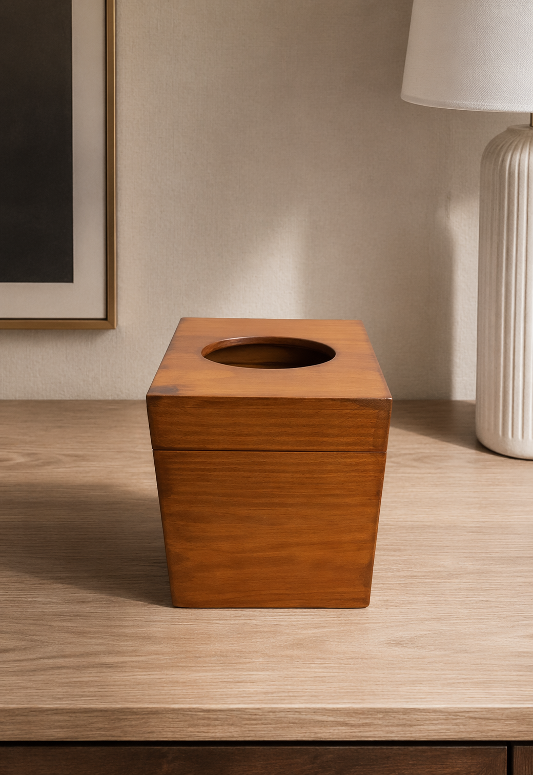 Arden Cube wood-crafted tissue holder by Elunne — front view
