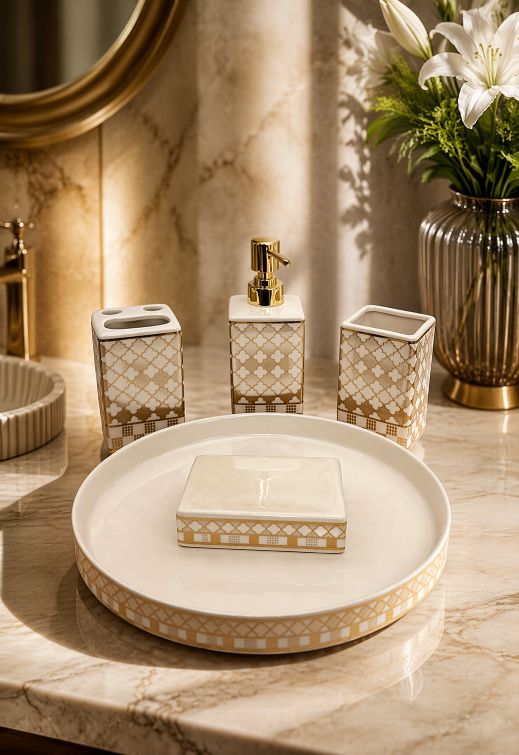 Elunne Ivory Vanity ceramic bathroom vanity set — lifestyle shot