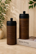 Noir Ridge Jars sculpted wood tone decorative storage jars by Elunne — front view
