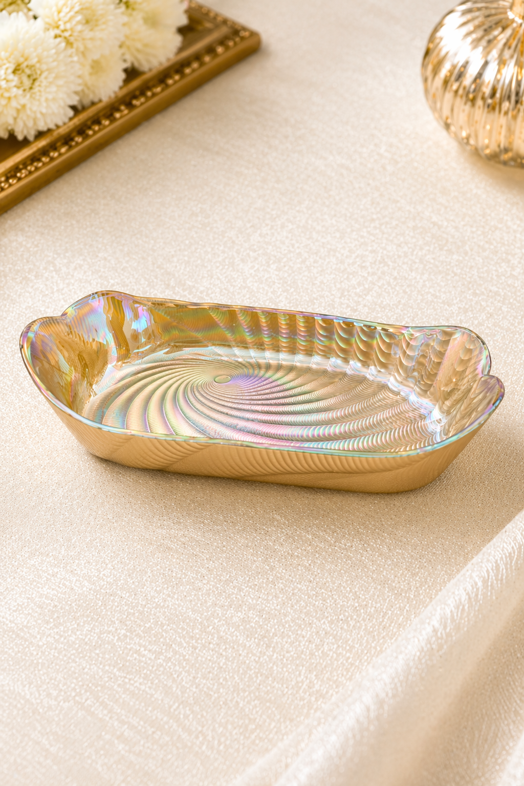 Satin Dusk gold iridescent decorative bowl by Elunne 