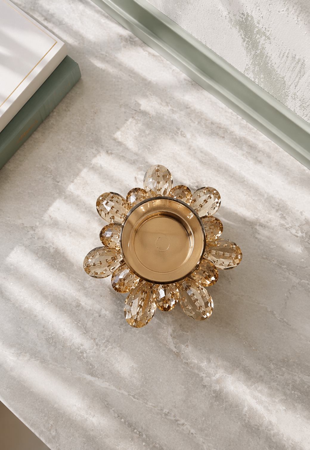 Aurelia Bloom amber glass candle holder —  top view