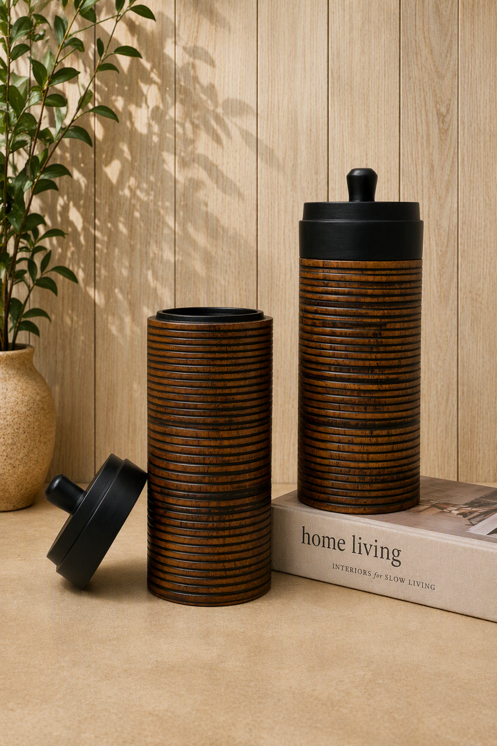 Elunne Noir Ridge Jars textured ridged jars