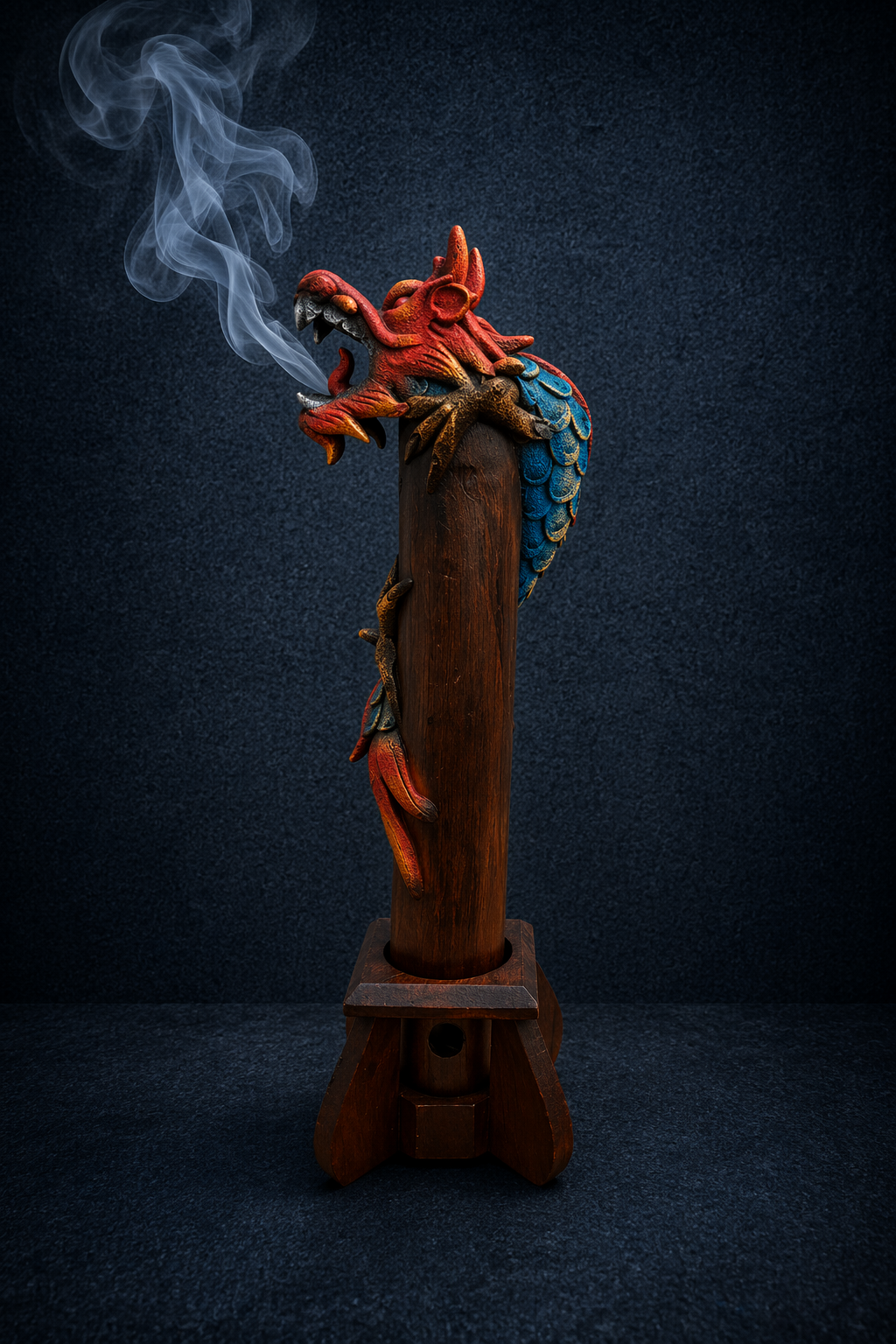 Elunne Imperial Whisper sculptural blue dragon incense holder — side view