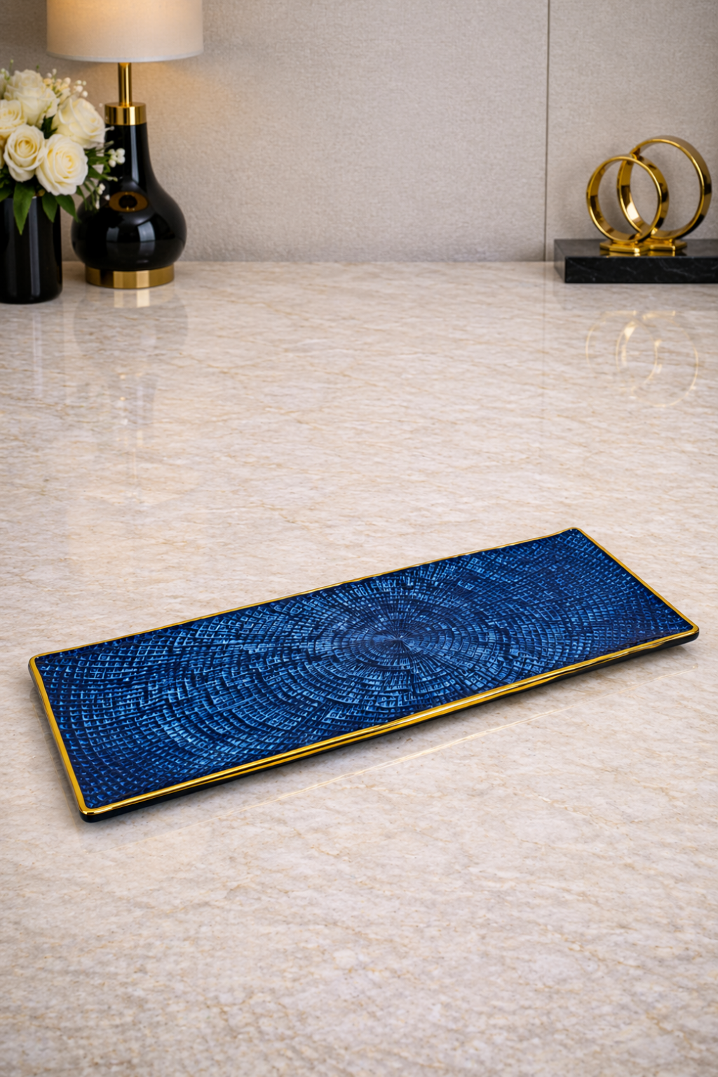 Elunne Midnight Ripple blue tray for serving and display