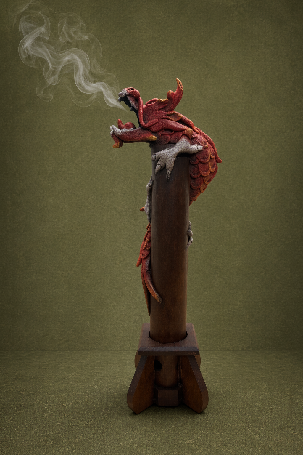 Elunne Imperial Whisper sculptural red dragon incense holder — side view