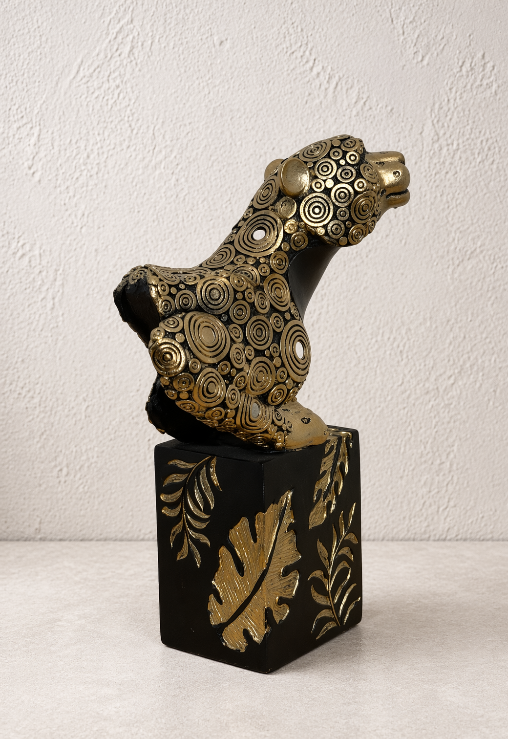 Elunne Regal Drift black gold panther statue — side profile