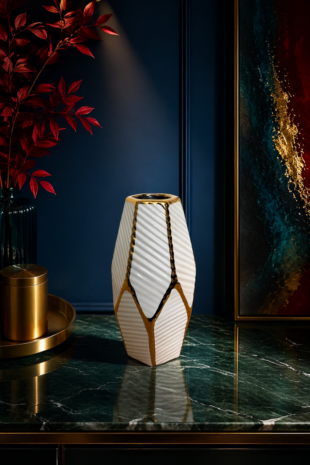 Elunne Pearlglow ivory ridged ceramic vase