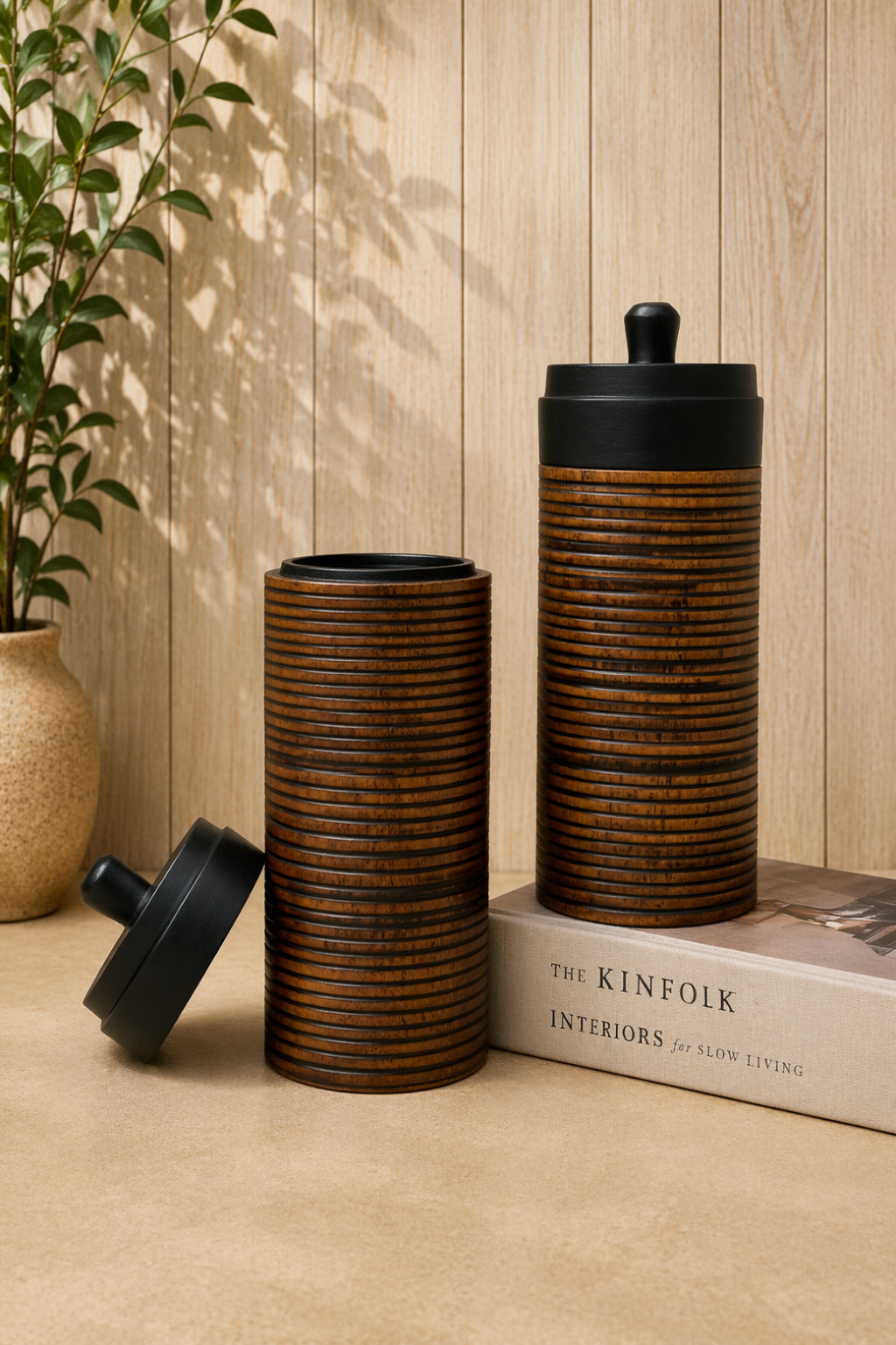 Elunne Noir Ridge Jars textured ridged jars