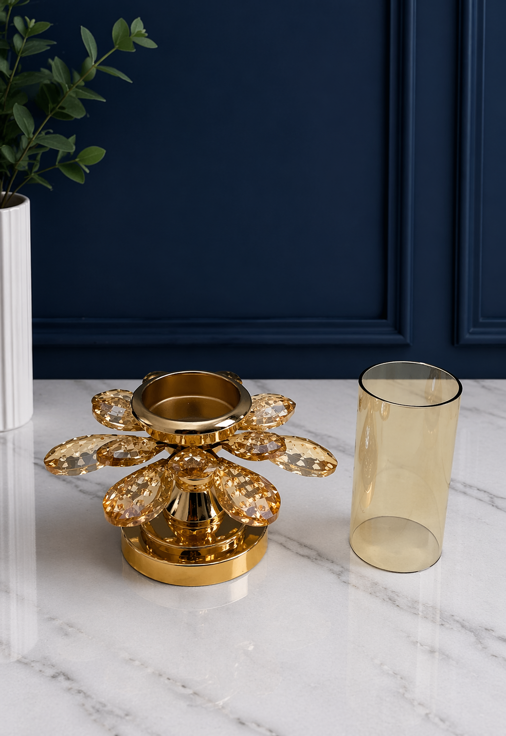Aurelia Bloom large amber gilded petal candle holder —  decor by Elunne