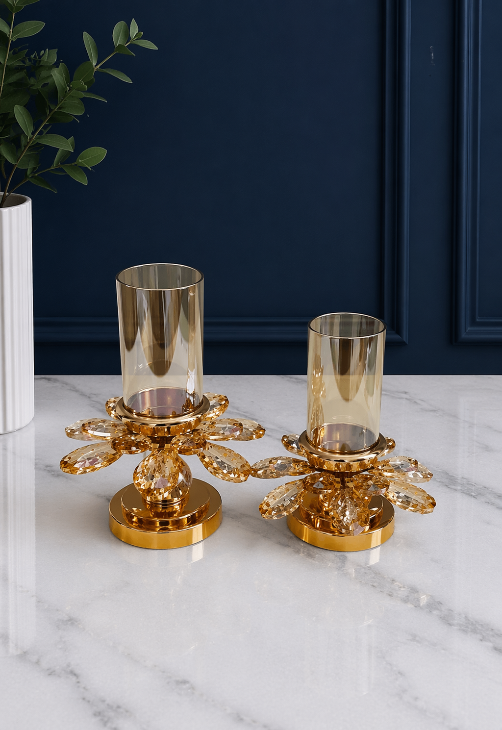 Elunne Aurelia Bloom large amber candle holder — styling shot